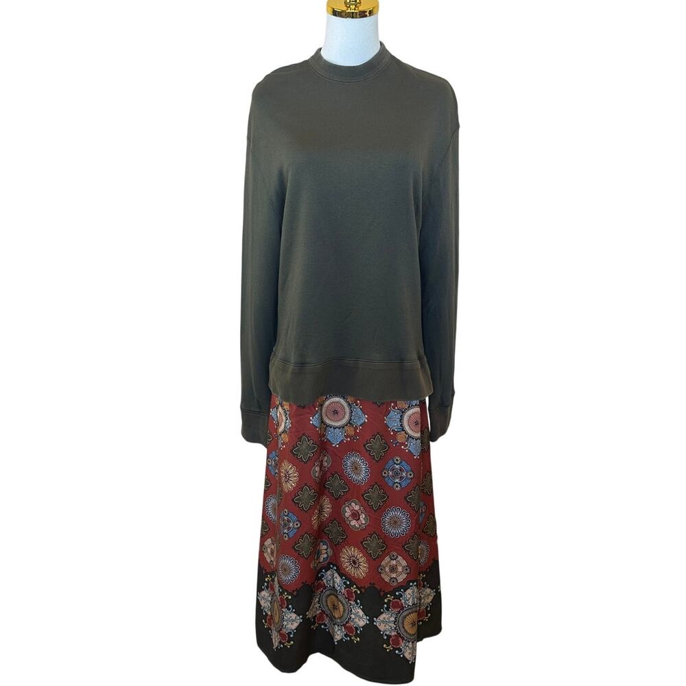 La Double J Olive Sweatshirt Midi Dress XL Silk Skirt Oversized Designer $900 - Picture 6 of 13